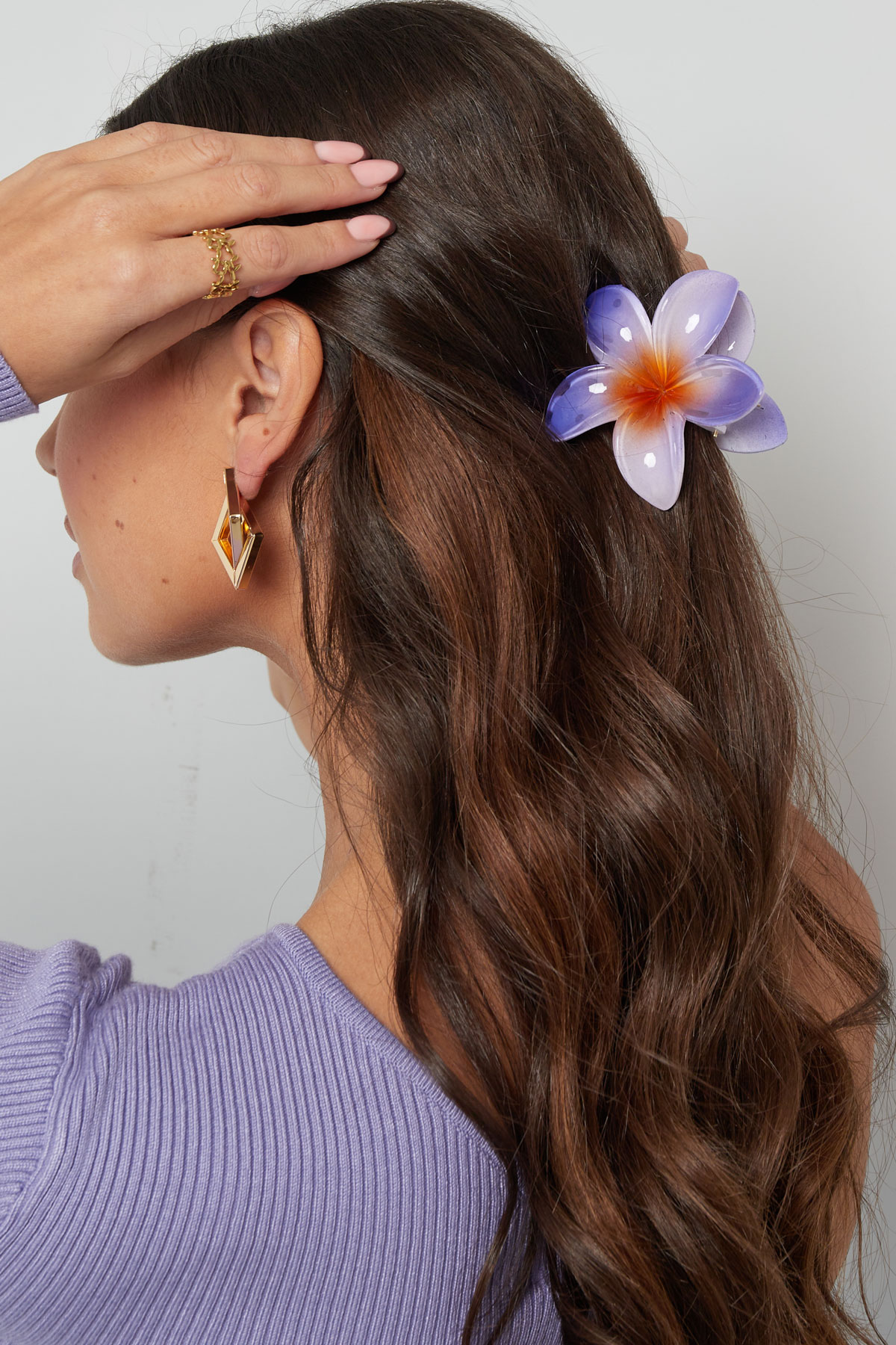 Saç tokası Hawaii çiçeği - mor h5 Resim2