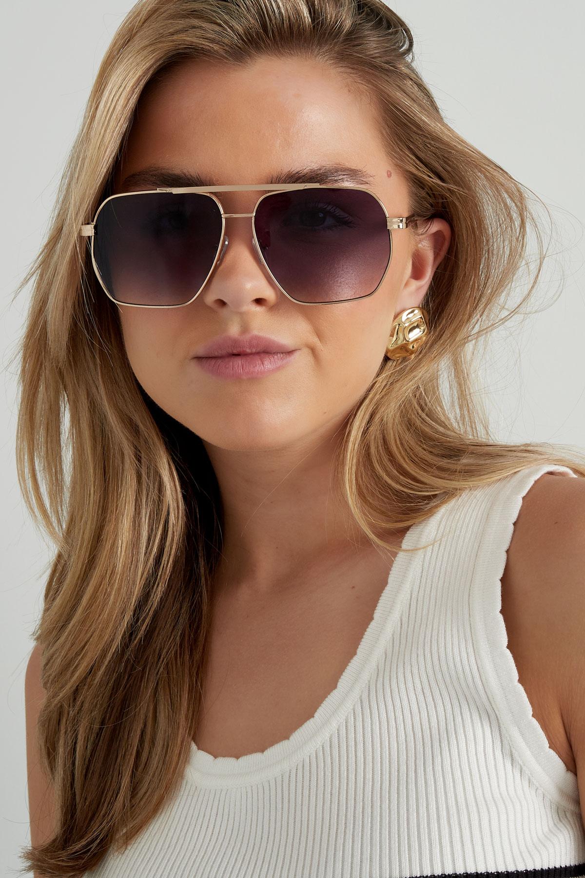 Metal yazlık güneş gözlüğü - Pembe ve altın rengi Resim2