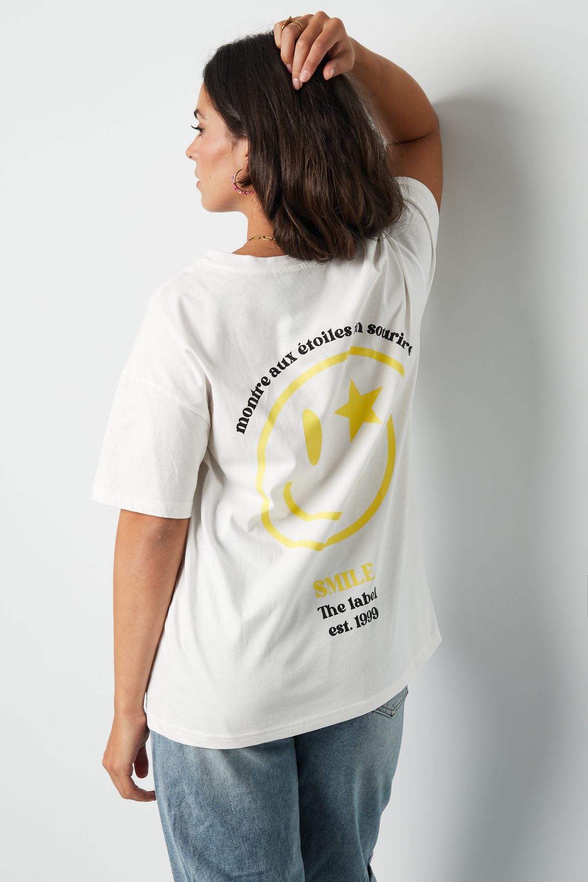 T-shirt happy life smiley - white & yellow Picture4