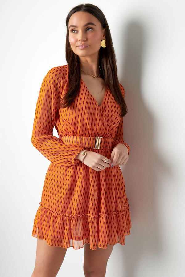 Dress print with belt - orange M