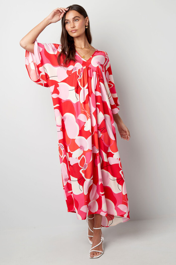 Robe imprimé floral abstrait - rouge Image3