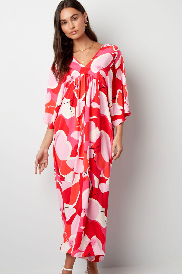 Kleid mit abstraktem Blumendruck - rot Bild2