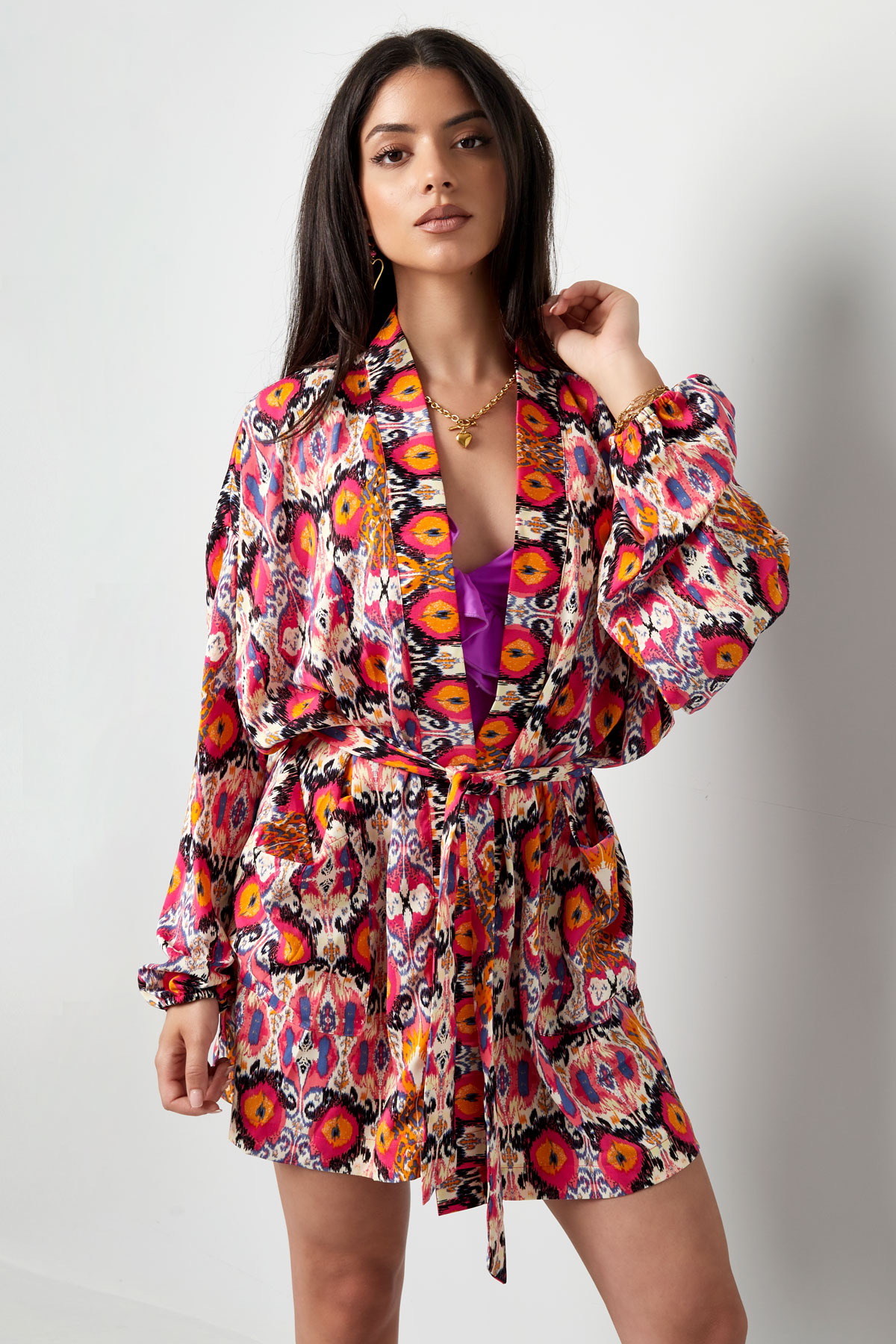 Kimono corto stampa colorata - rosa/multi h5 Immagine5