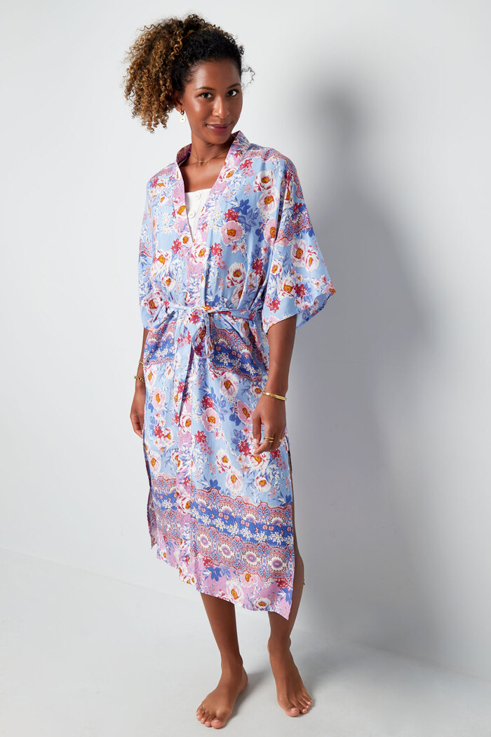 Kimono imprimé fleuri - bleu Image3