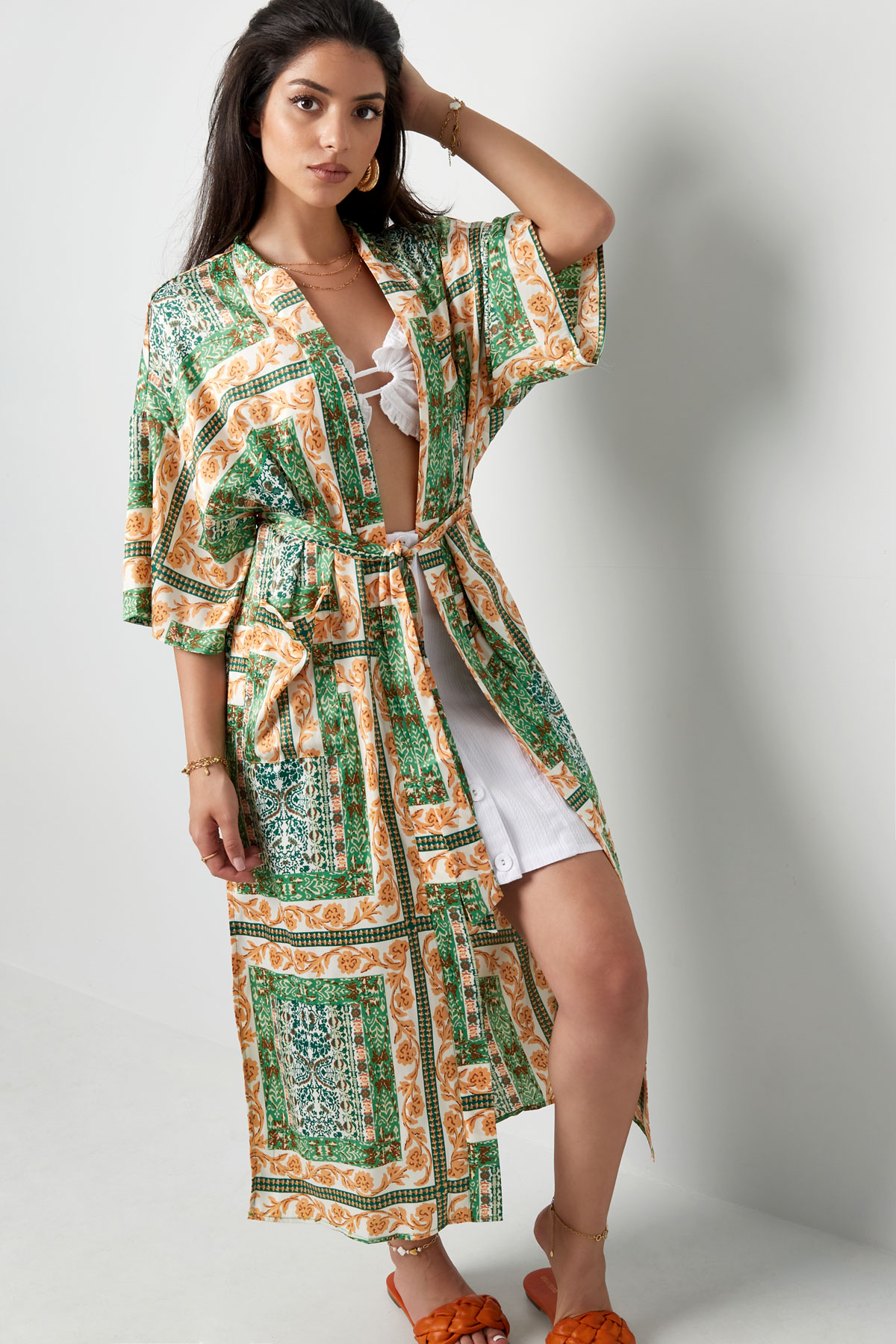 Kimono imprimé occupé - vert h5 Image6