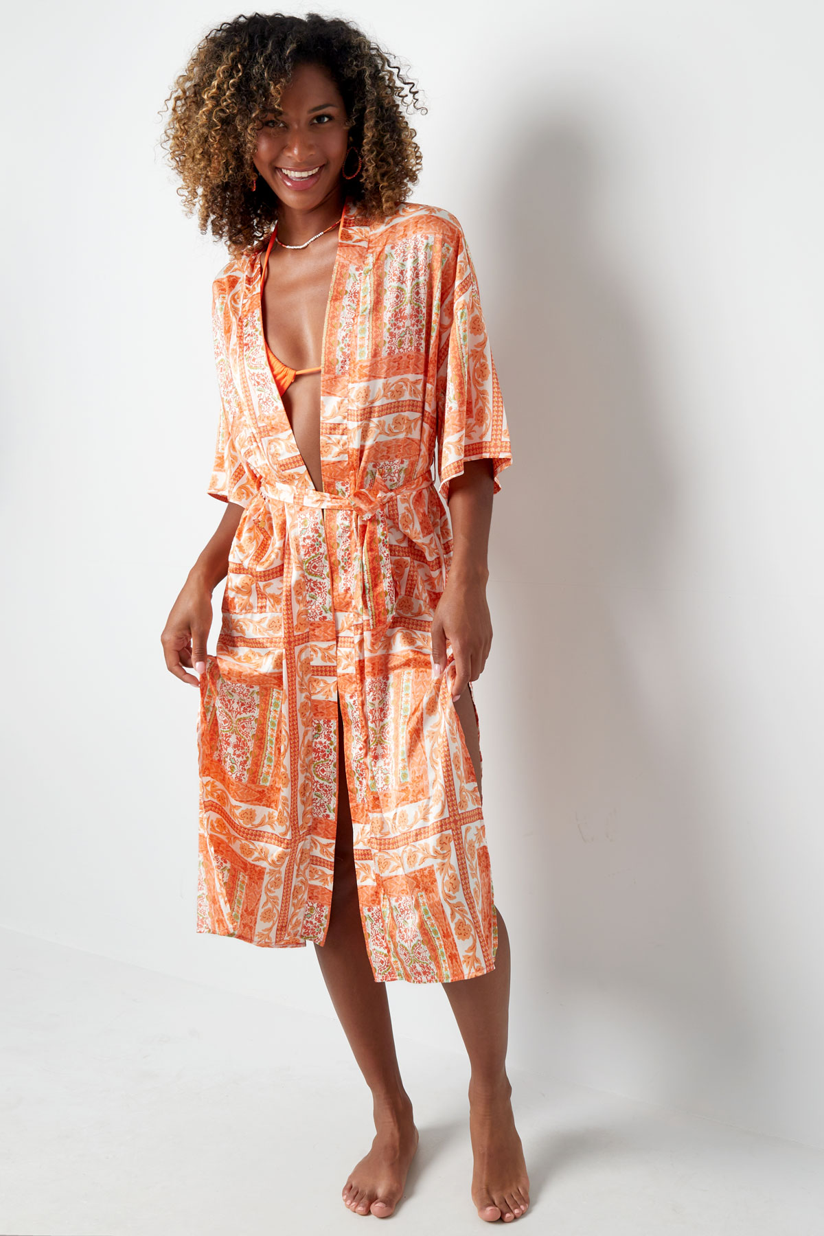 Kimono drukke print - oranje Afbeelding3