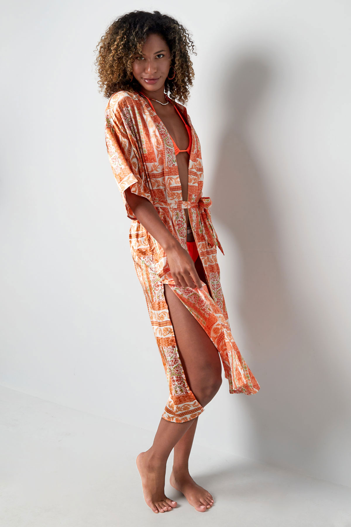 Kimono drukke print - oranje h5 Afbeelding5