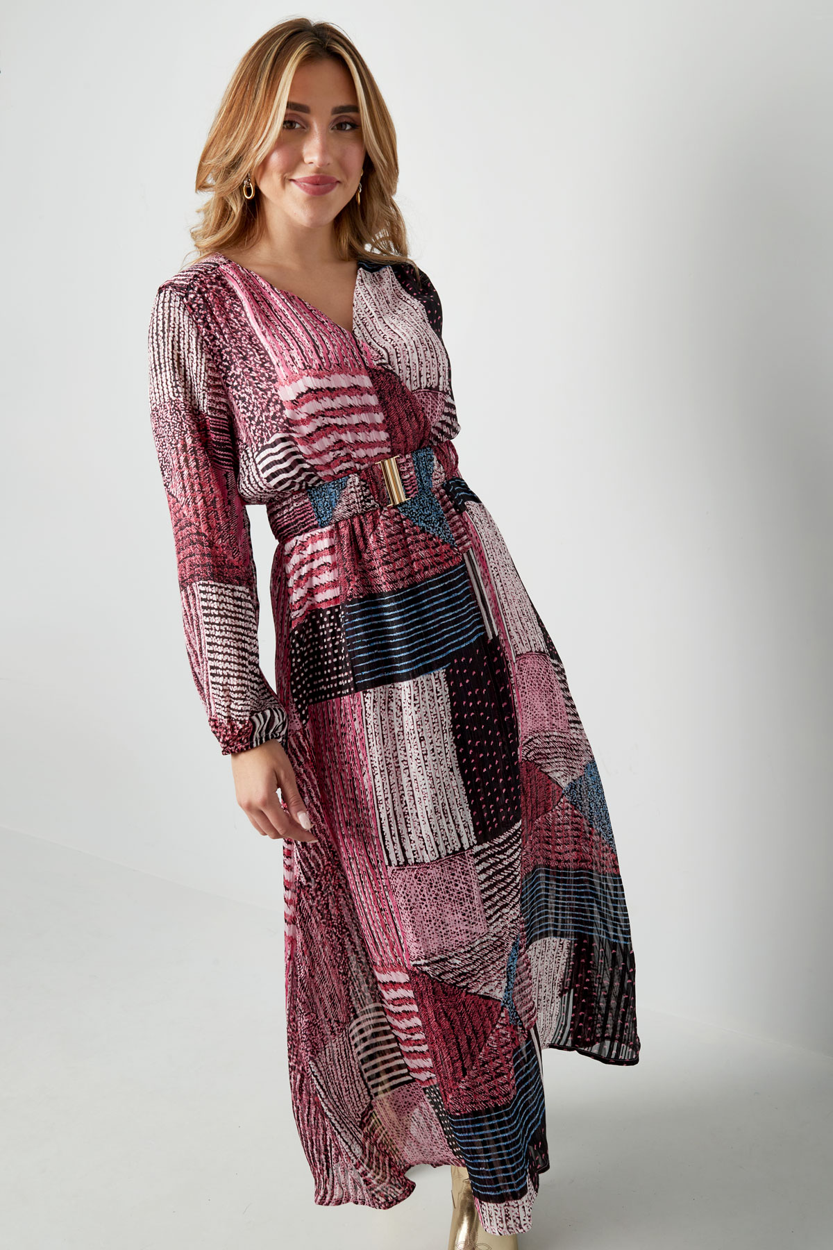 Maxi jurk over de top print roze h5 Afbeelding6