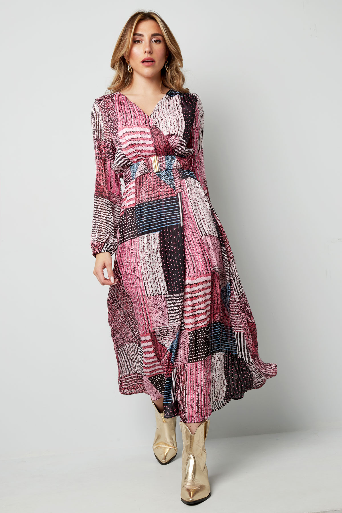 Maxi jurk over de top print roze h5 Afbeelding8
