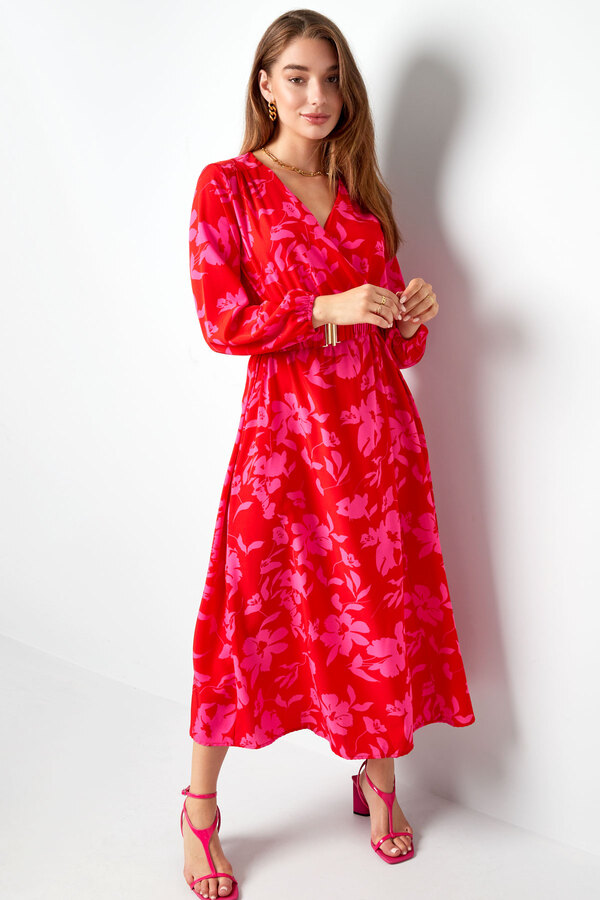 Robe longue imprimé fleuri rose rouge