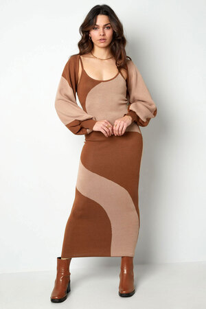 Organik desenli elbise - kahverengi h5 Resim7