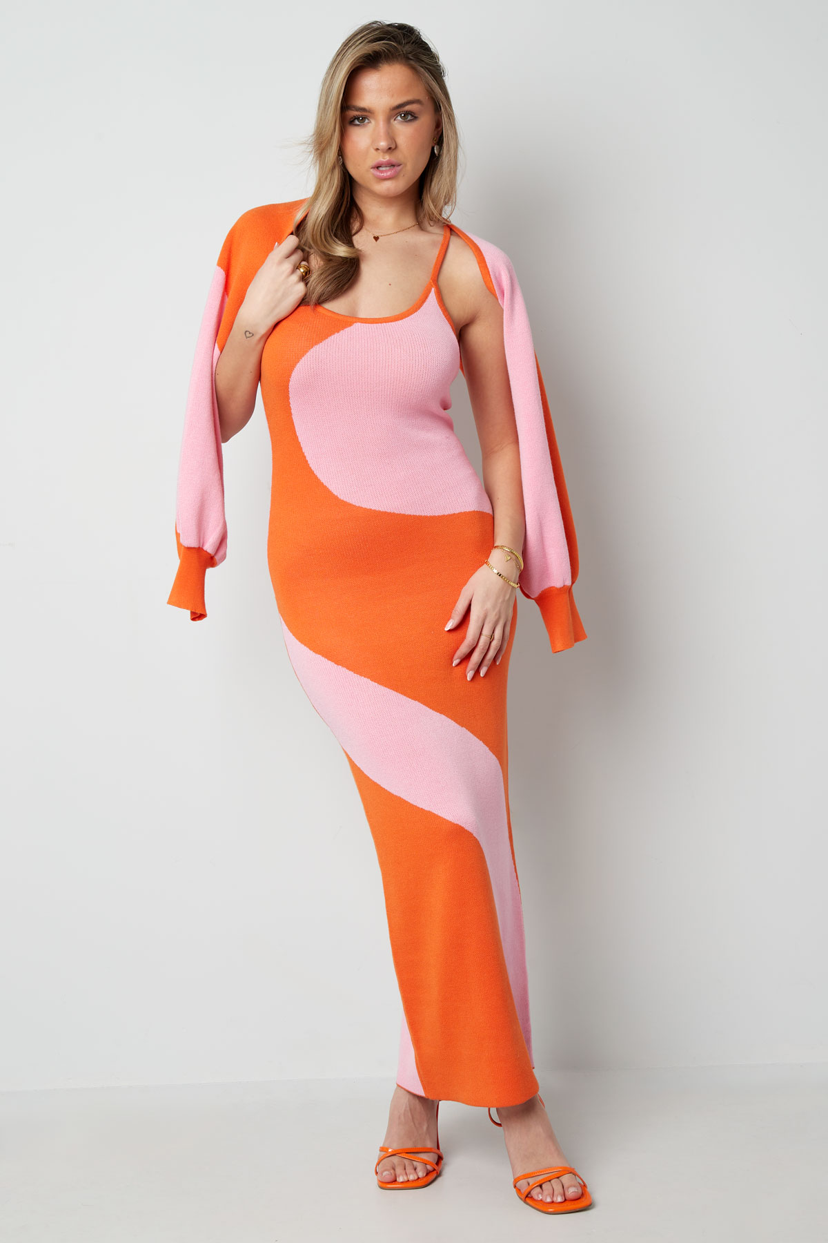 Organik desenli elbise - pembe turuncu h5 Resim6