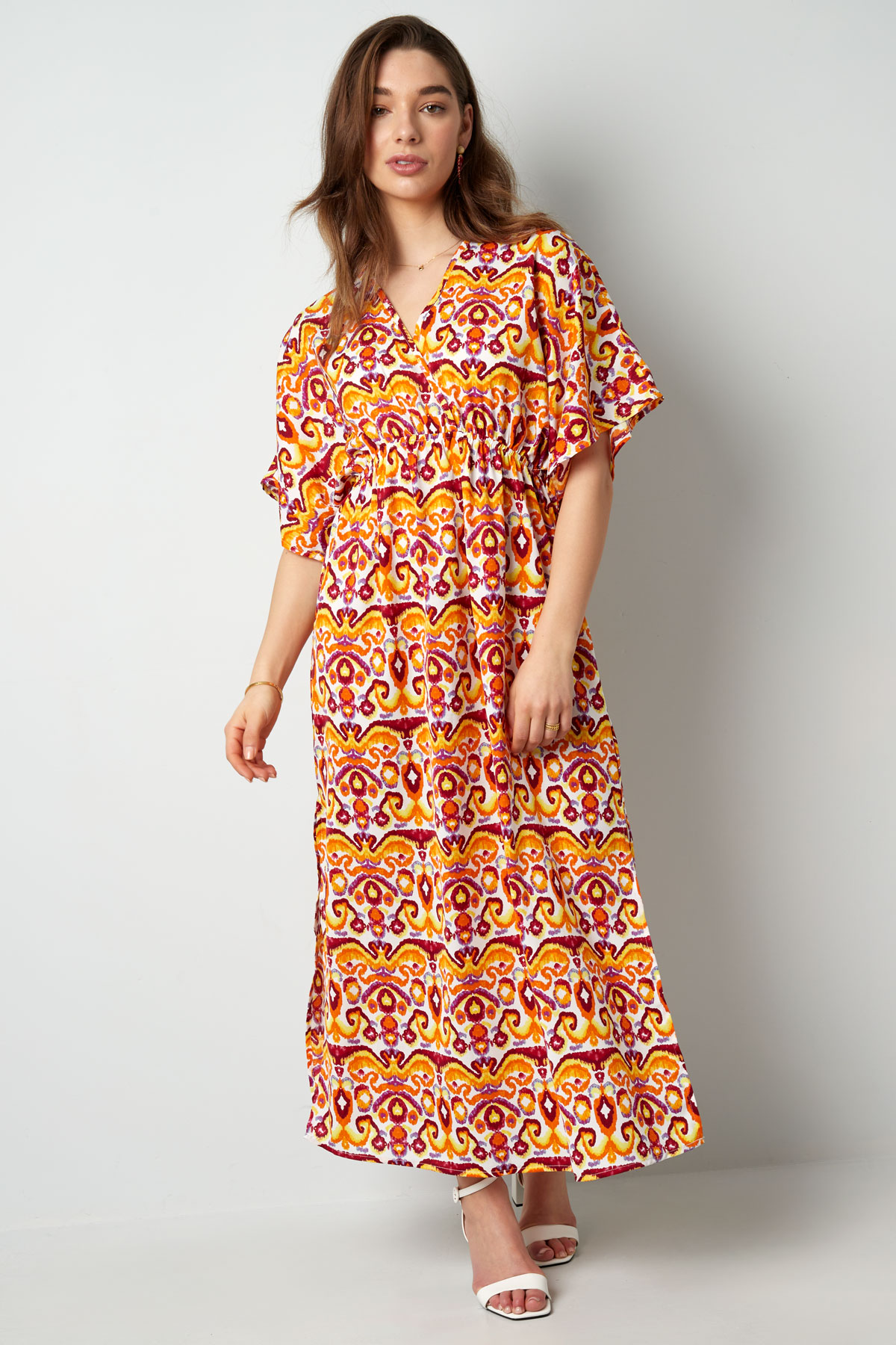 Lange jurk met print - oranje  Afbeelding2