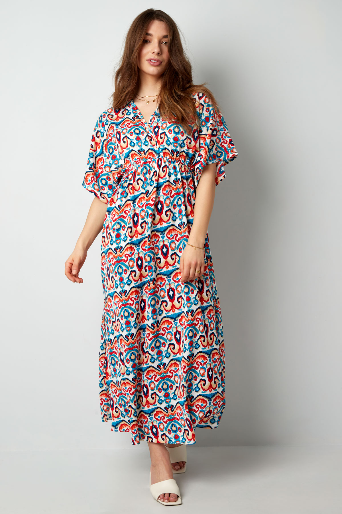 Langes Kleid mit Print - Rot/Blau - S h5 Bild3