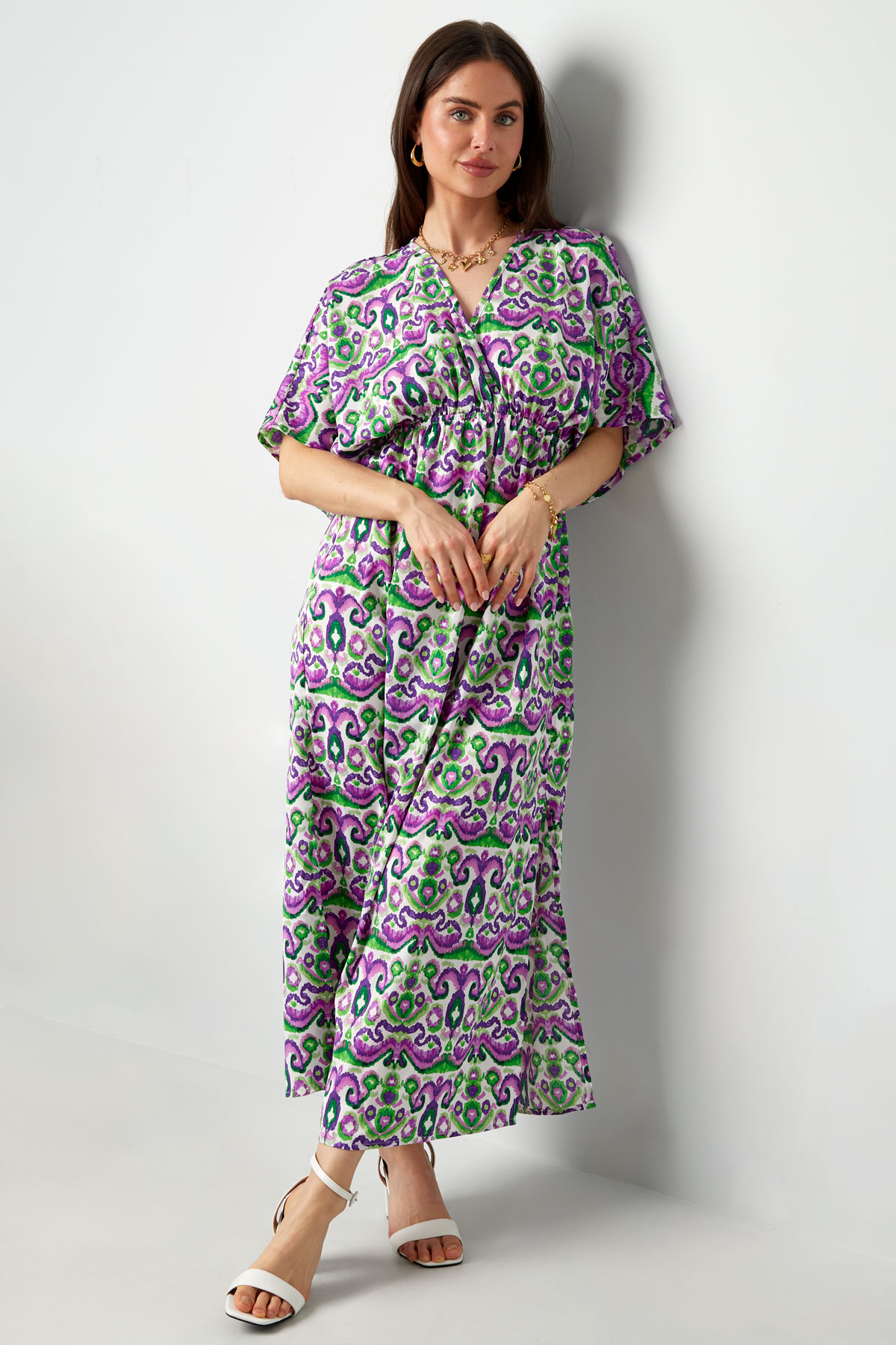 Lange jurk met print rood blauw S SKU0605006 301 S Rood Blauw Groothandel SKU0605006 301 S