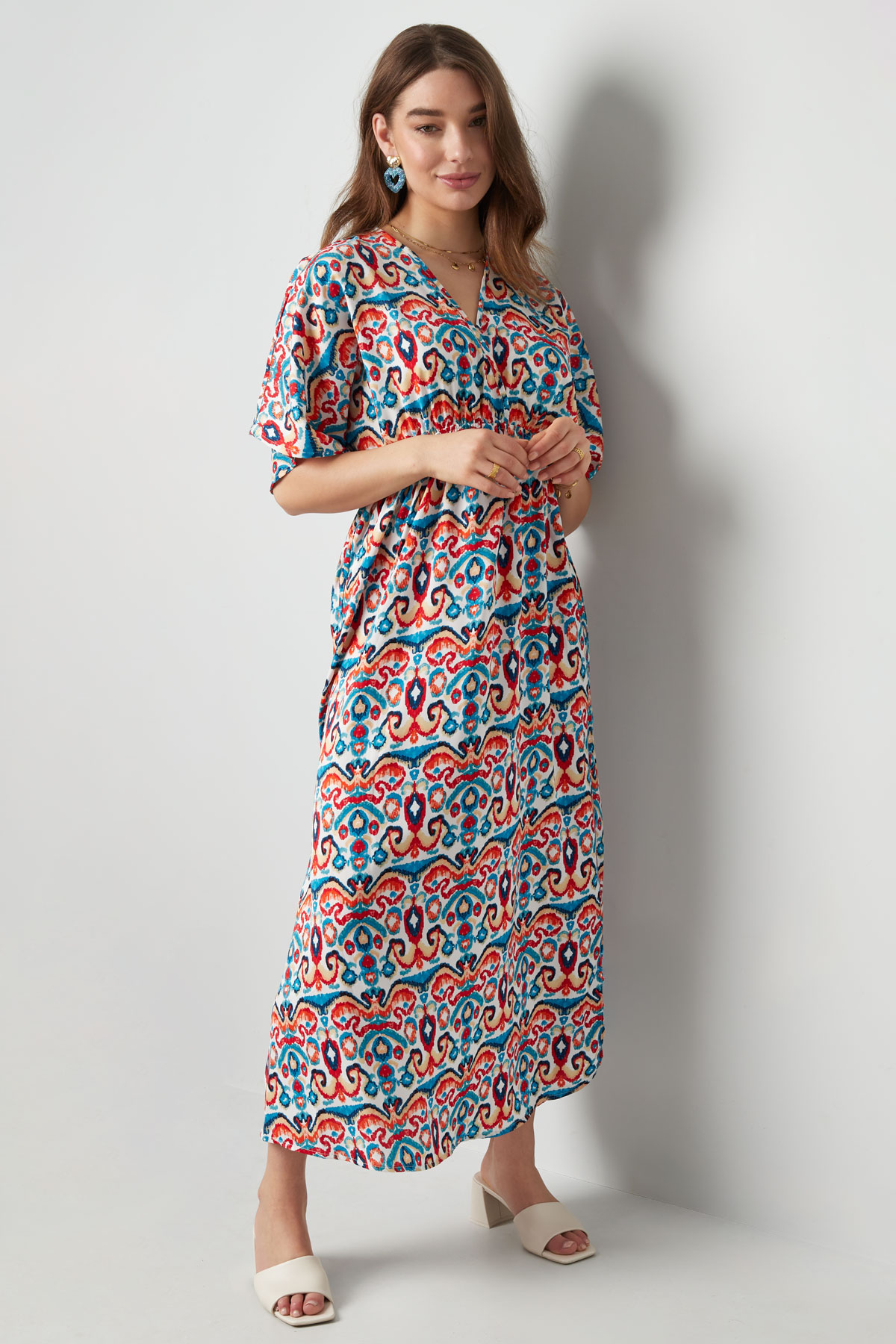 Langes Kleid mit Print - Rot/Blau - S Bild6