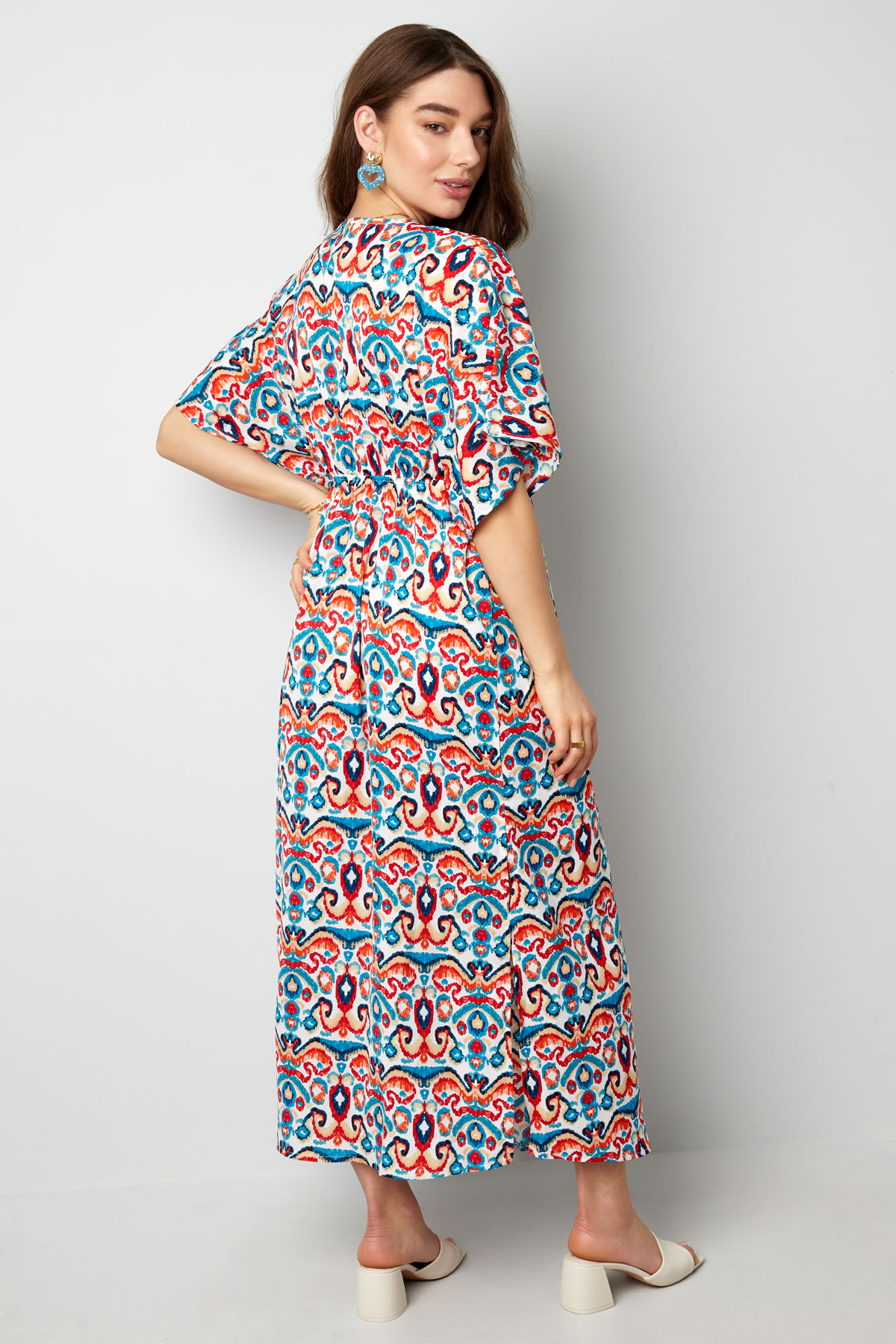 Lange jurk met print rood blauw S SKU0605006 301 S Rood Blauw Groothandel SKU0605006 301 S