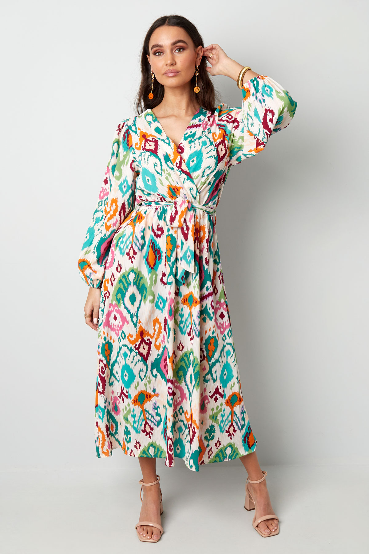 Long dress with print and waistband - green  h5 Picture2