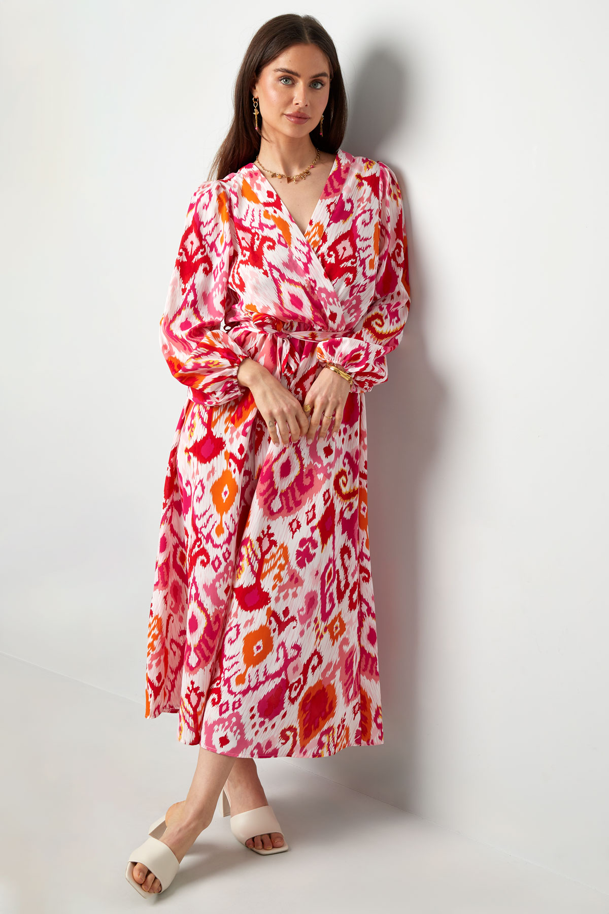 Long dress with print and waistband - fuchsia  Picture5