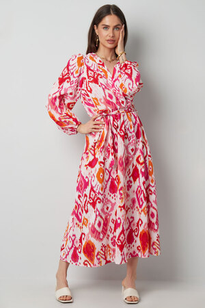 Long dress with print and waistband - fuchsia  h5 Picture7