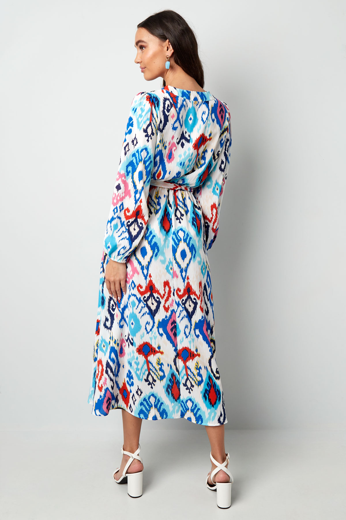 Lange jurk met print en tailleband - blauw  h5 Afbeelding10
