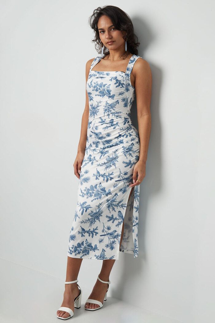 Bloemrijke lange jurk - blauw Afbeelding4