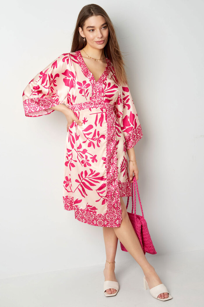 Midi-jurk met fleurige print - fuchsia Afbeelding3