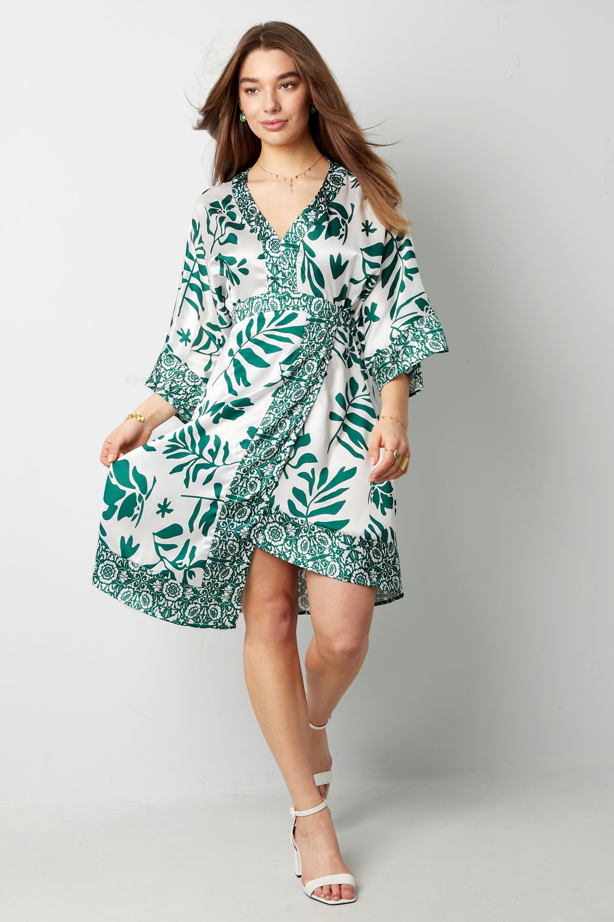 Midi-jurk met fleurige print - groen h5 Afbeelding5