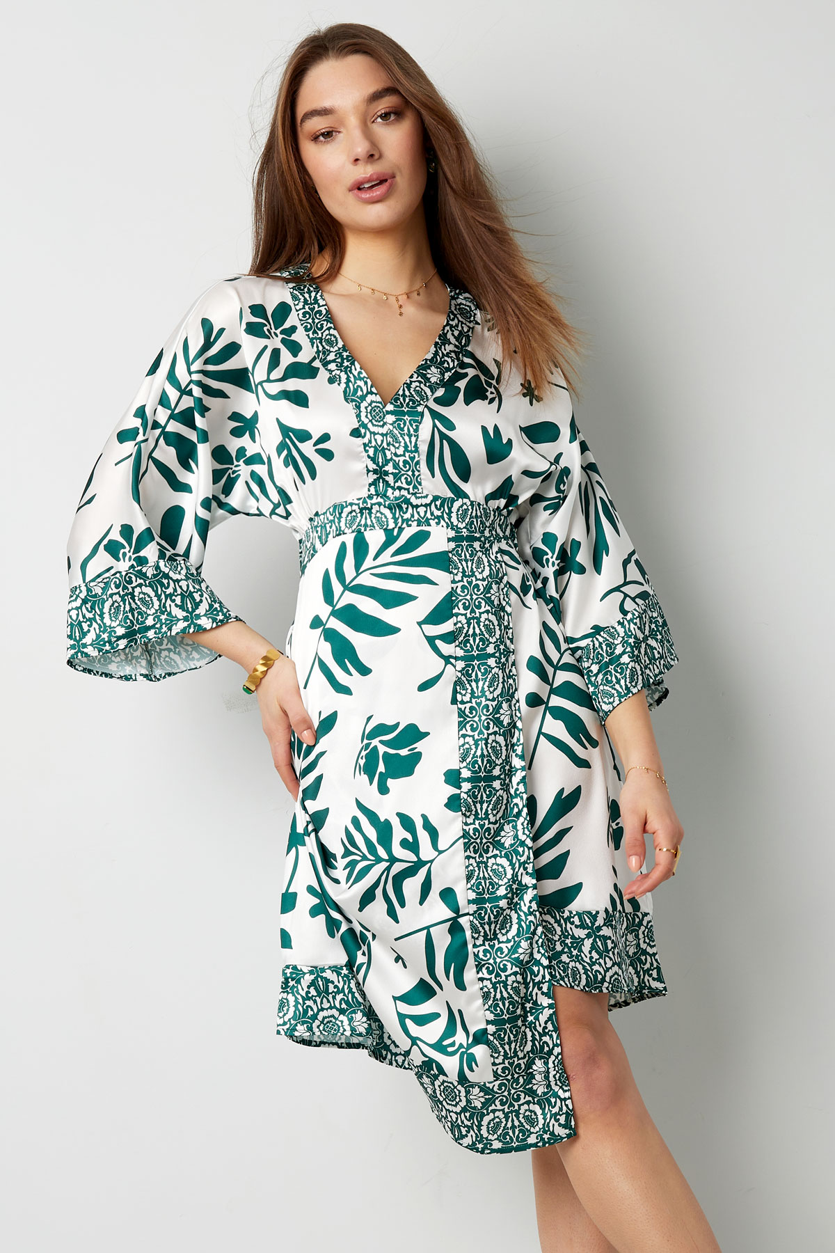 Midi-jurk met fleurige print - groen h5 Afbeelding2