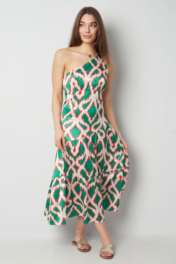 Tek omuzlu elbise tropikal mutluluk - yeşil  Resim3