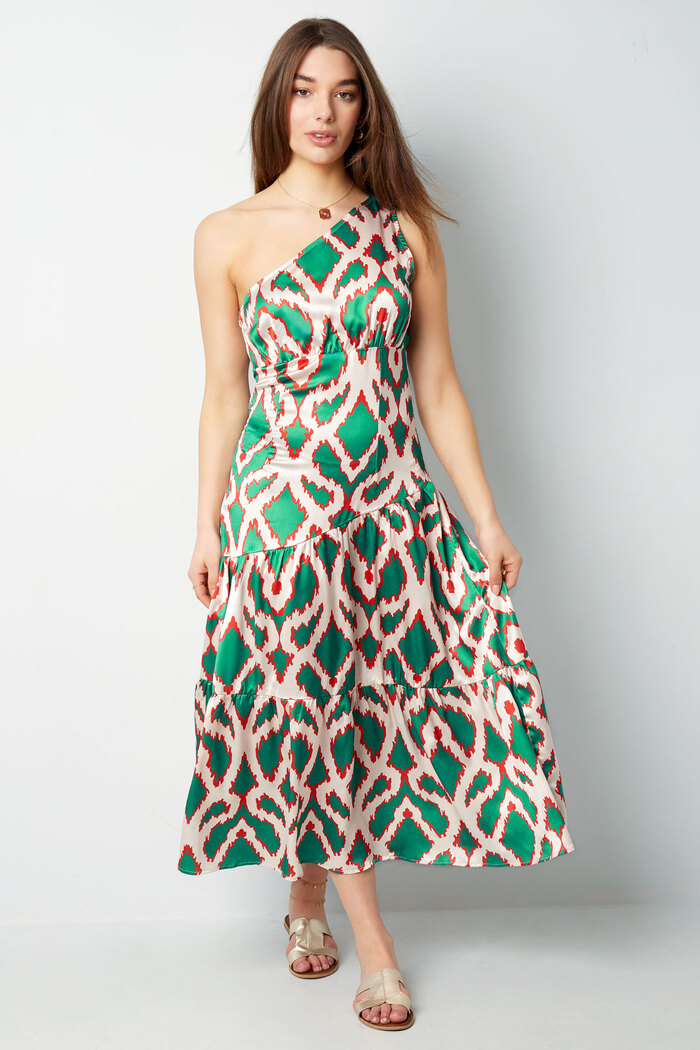 Tek omuzlu elbise tropikal mutluluk - yeşil Resim5