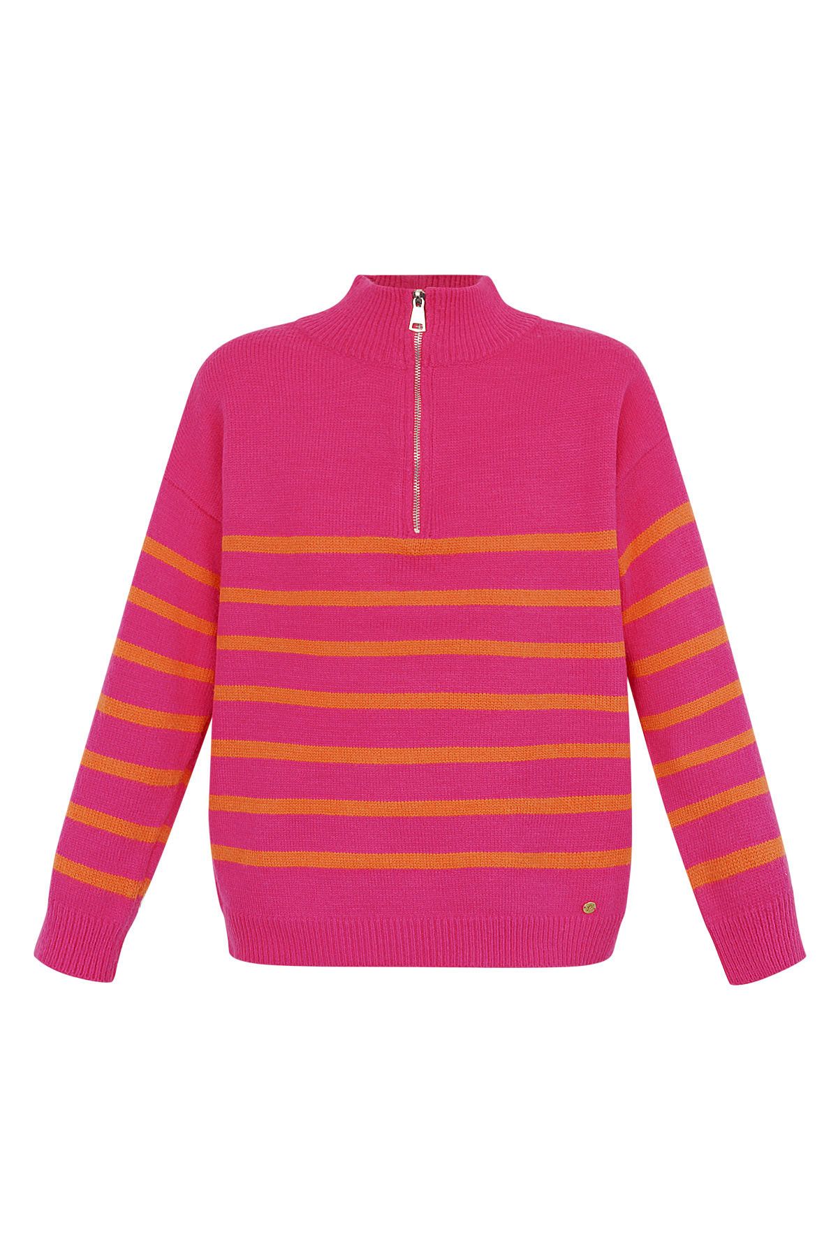 Pull tricoté rayé avec fermeture éclair - rose orange