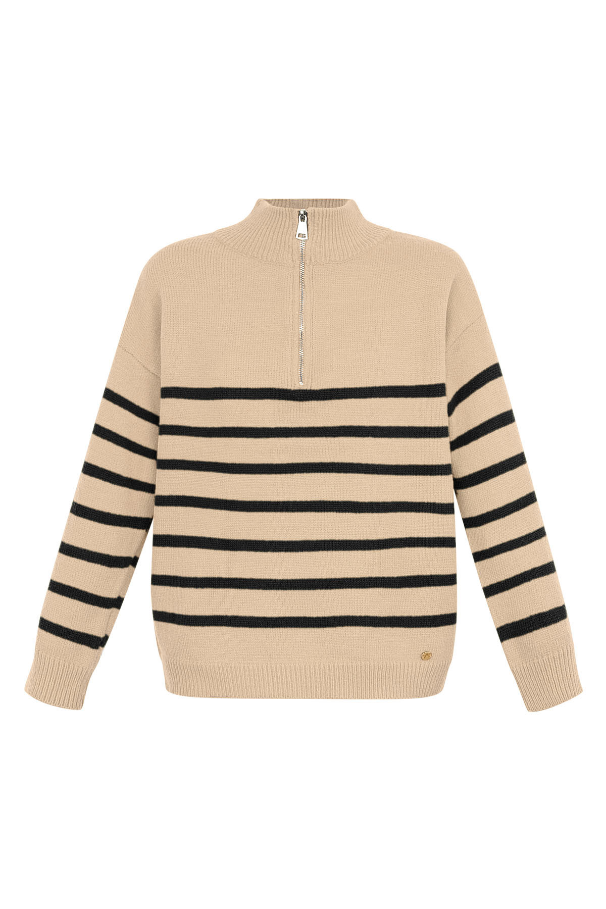 Knitted sweater stripes with zipper - black beige - LXL