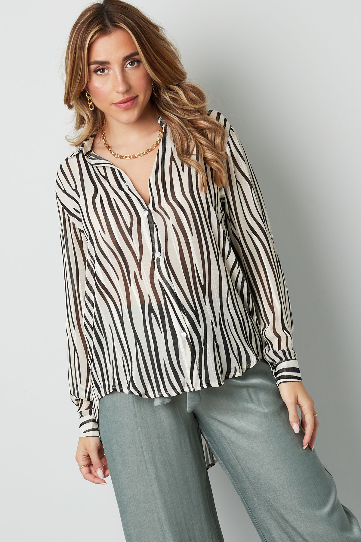Blouse aesthetic print - brown/white h5 Picture5
