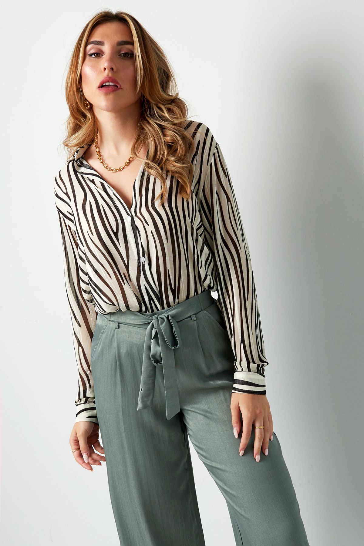 Blouse aesthetic print - brown/white Picture2