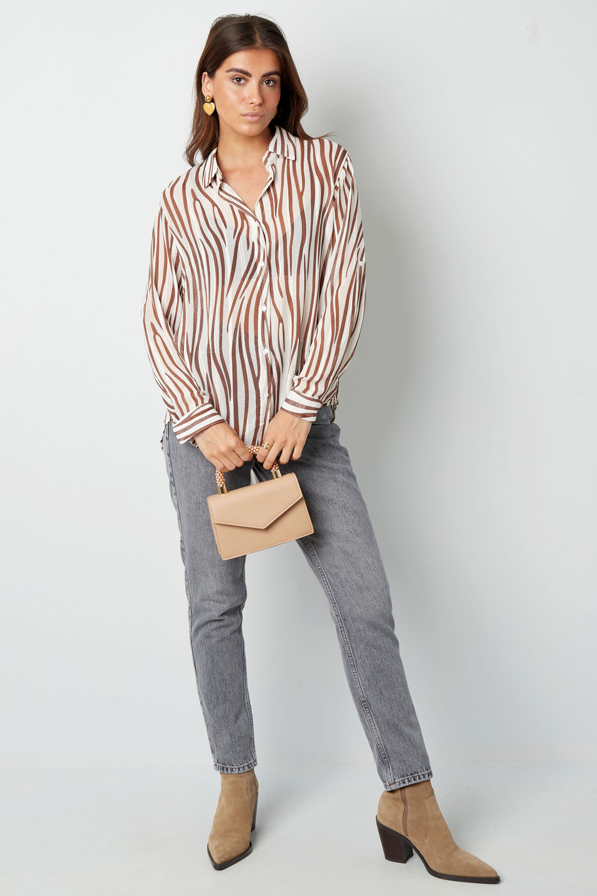 Blouse aesthetic print - brown/white Picture3