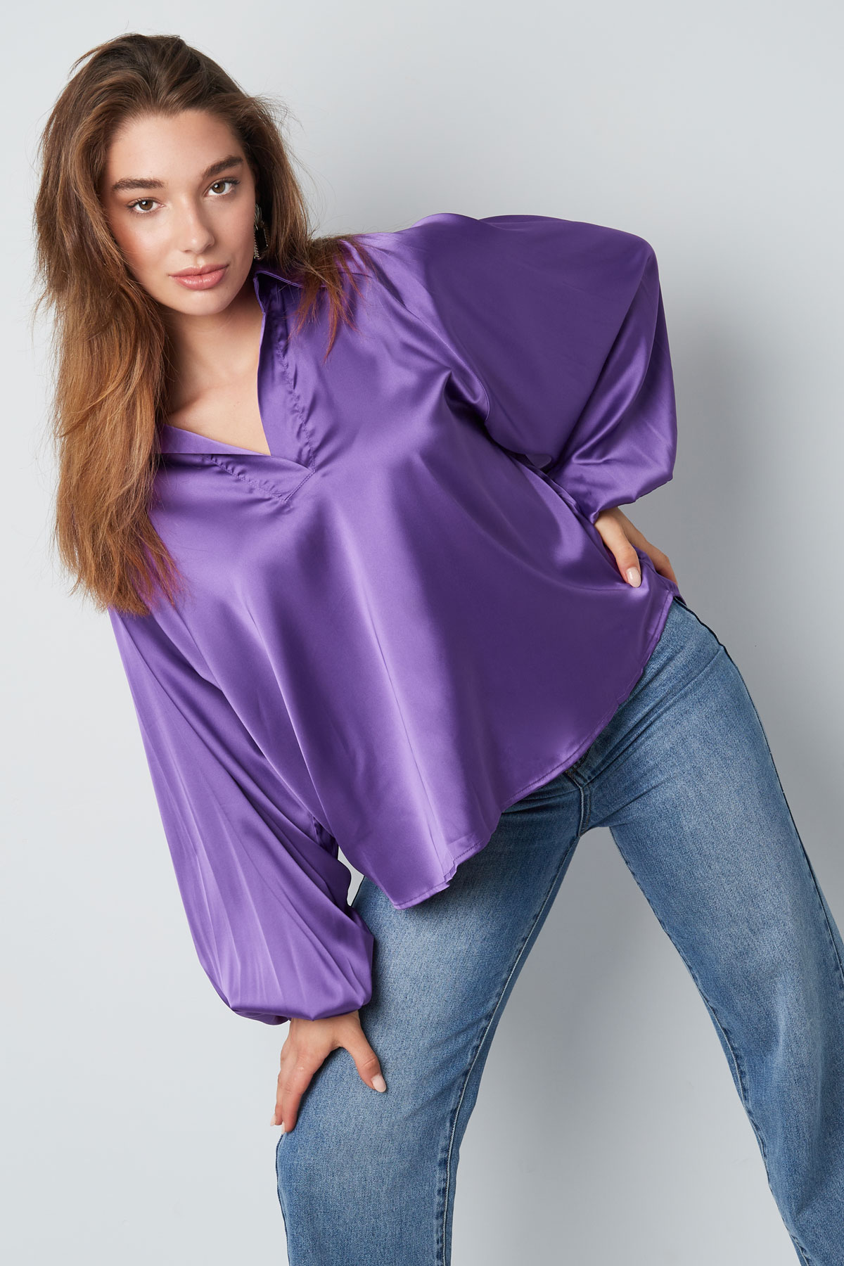 Blouse puffed sleeve purple Picture10