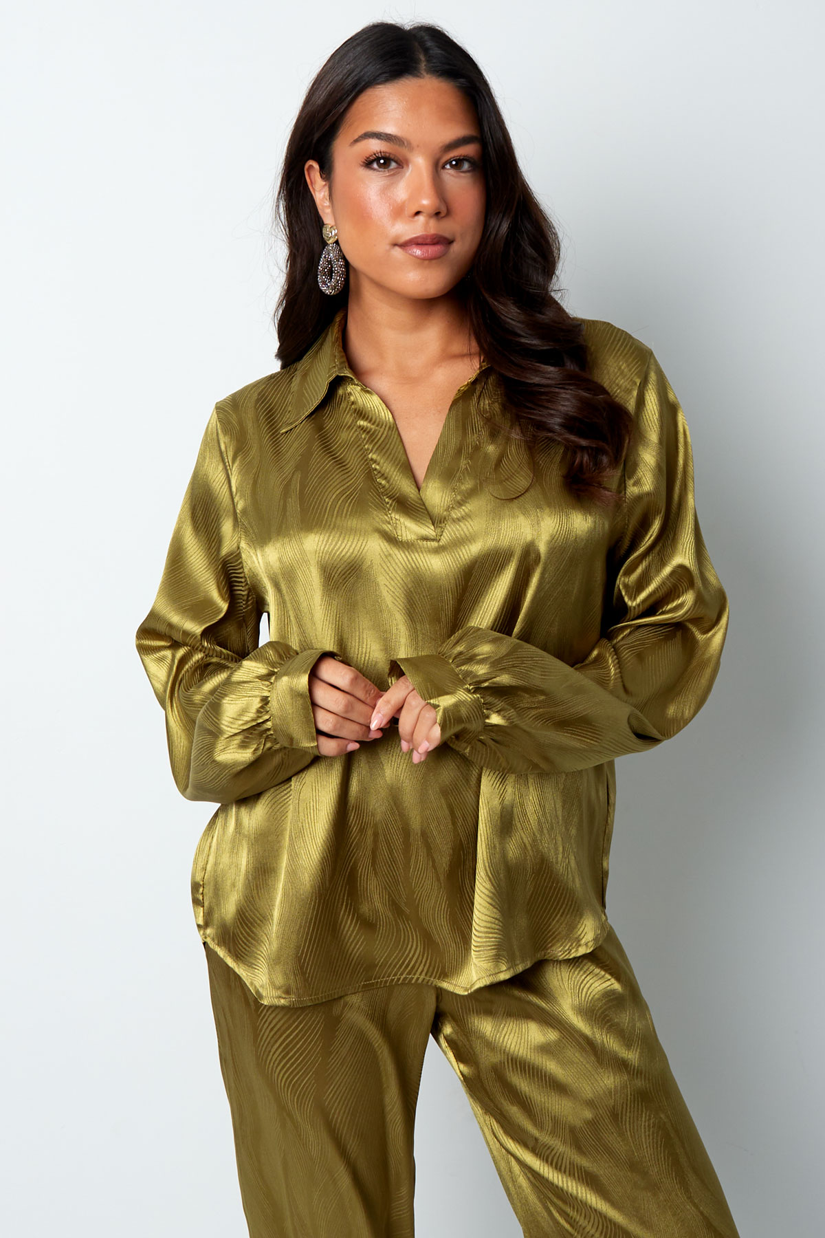 Satin blouse with print - dark green - M h5 Picture7