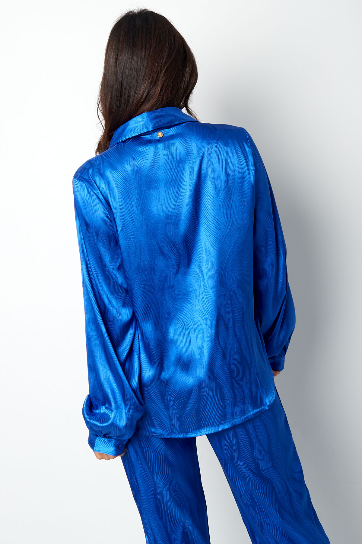 Blusa de raso con estampado - azul Imagen12