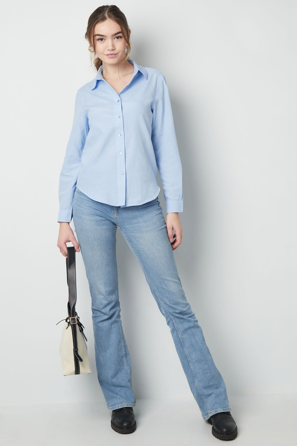 Basic blouse effen - blauw h5 Afbeelding6