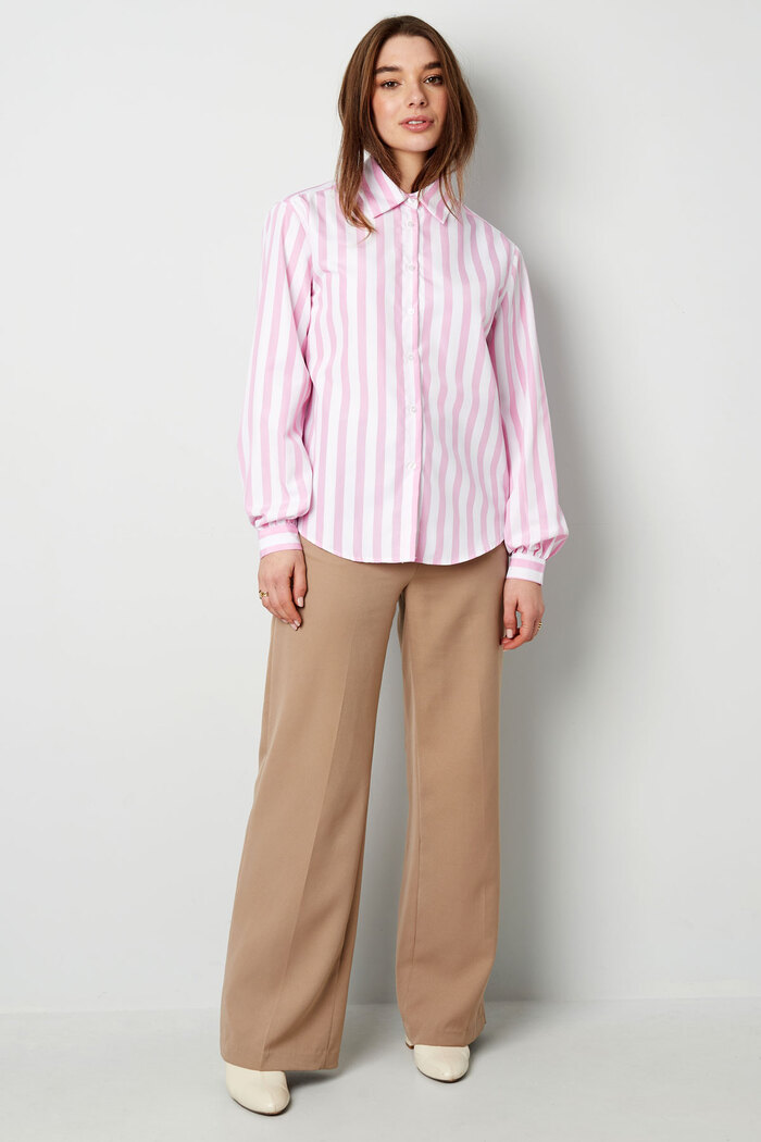 Gestreepte casual blouse - roze Afbeelding3