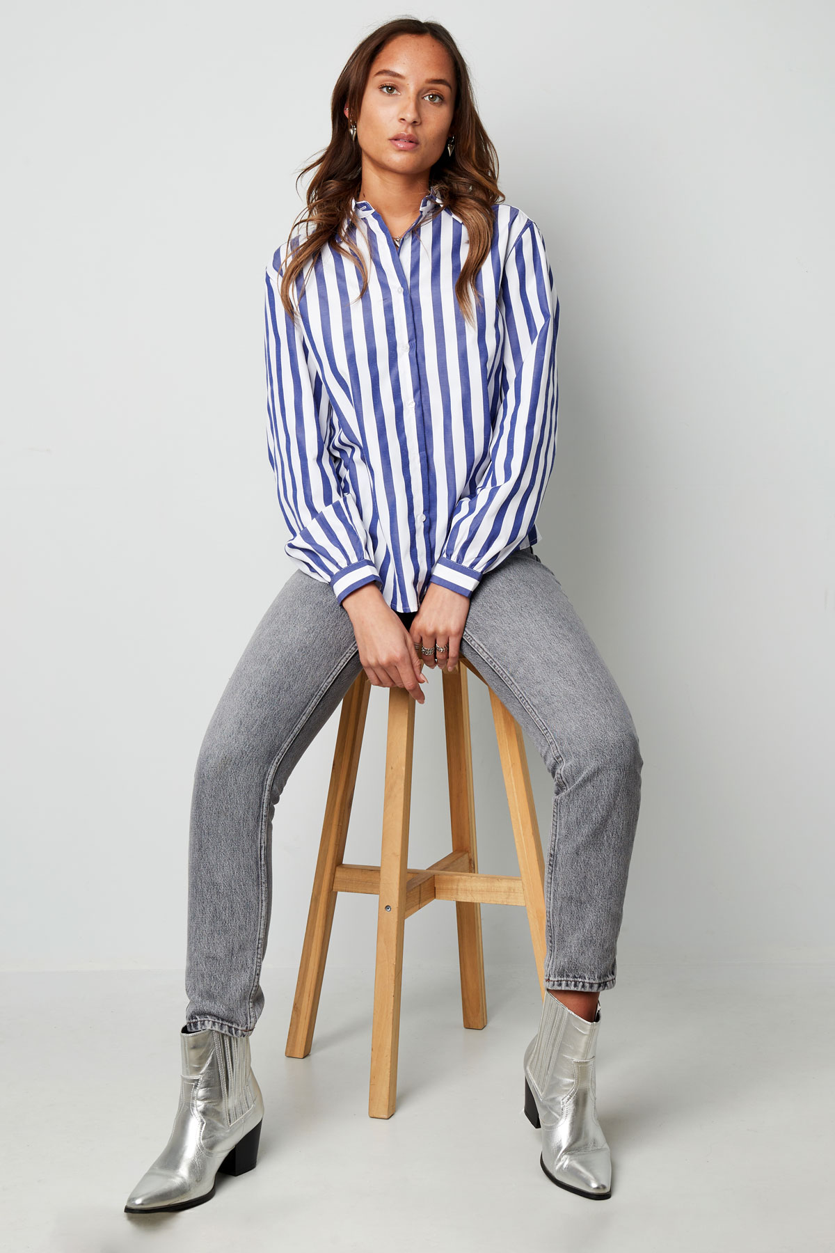 Striped casual blouse - dark blue Picture5