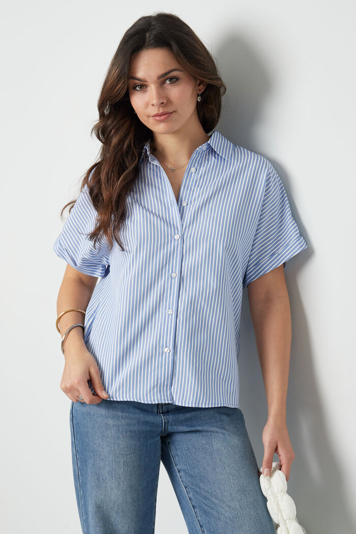 Gestreepte blouse met korte mouwen - blauw  Afbeelding2