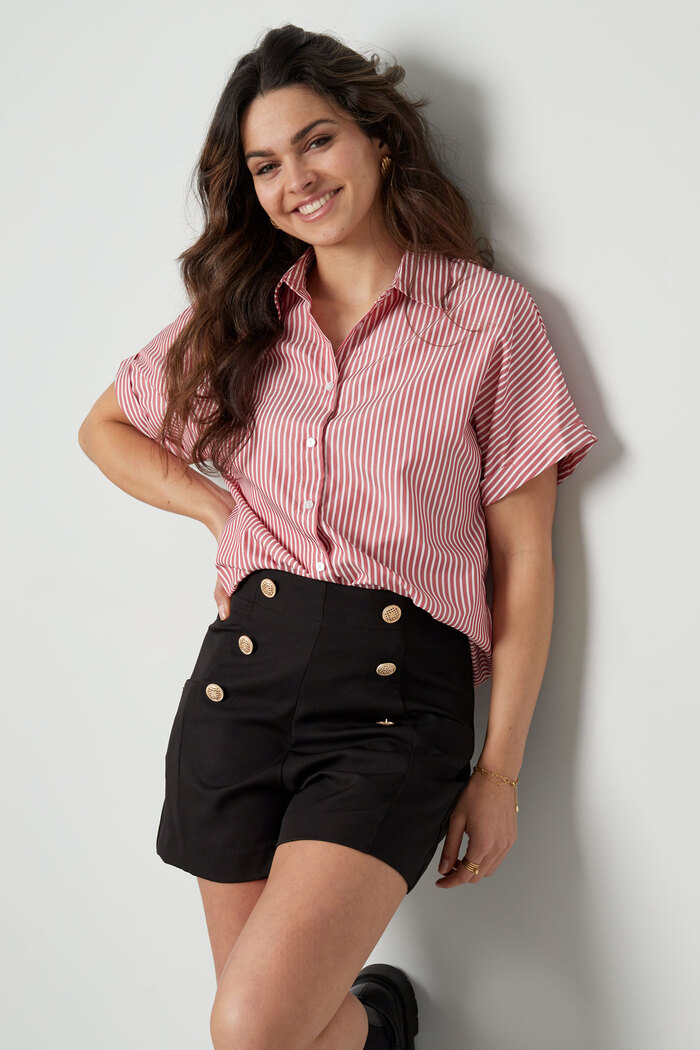Gestreepte blouse met korte mouwen - roze  Afbeelding3