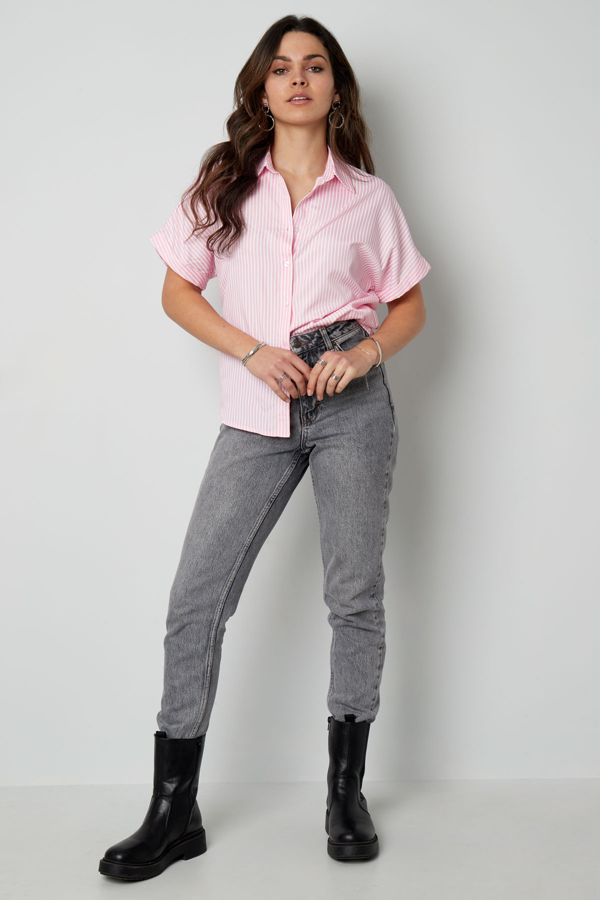 Striped blouse with short sleeves - pink  Picture4