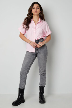 Gestreepte blouse met korte mouwen - roze  h5 Afbeelding4