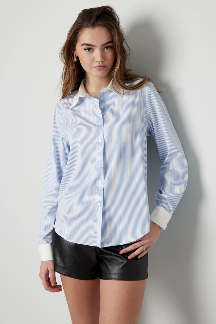 Basic blouse streepjes - wit/roze Afbeelding2