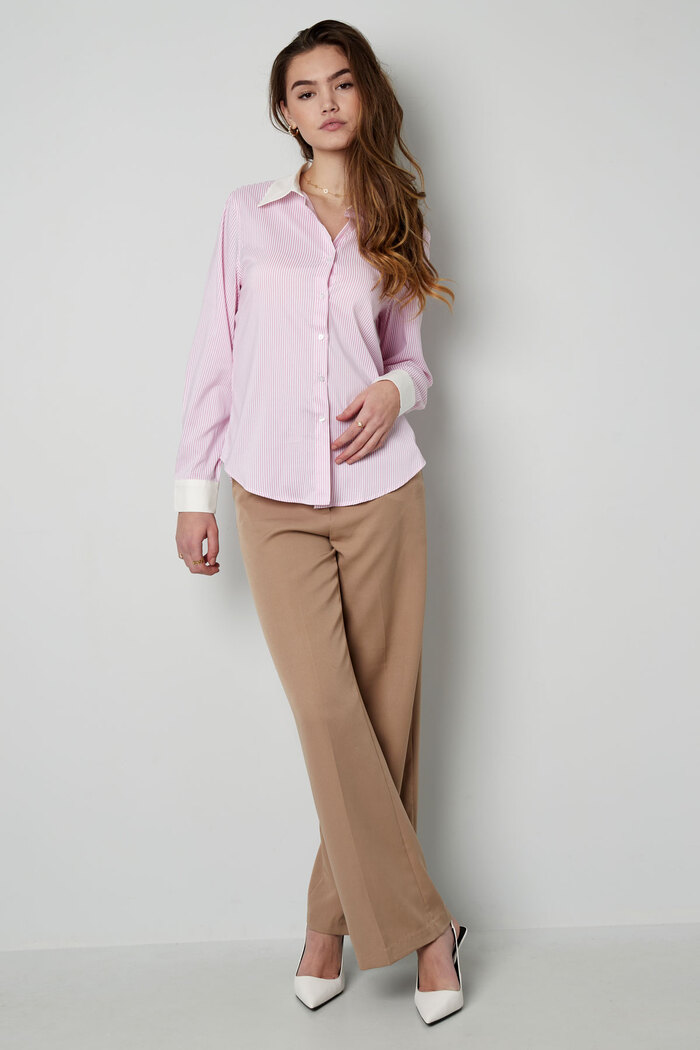 Basic blouse streepjes - wit/roze Afbeelding5