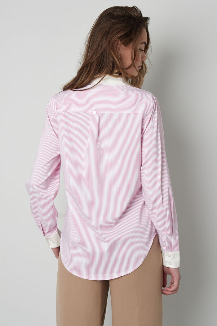 Blusa basic a righe - bianco/rosa Immagine8