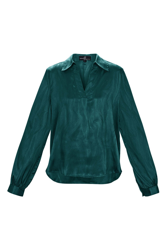 Satin blouse with print - dark green - M 